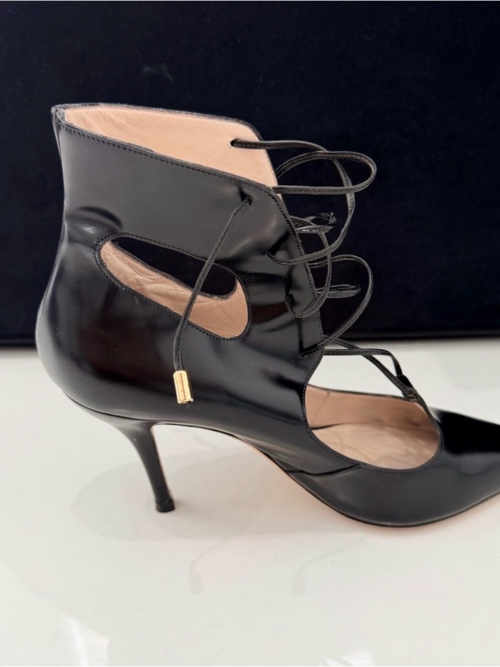 Escada Black Lace-Up Heels